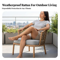 4 Pieces Wicker design 4-Piece Woven Lounge Set Waterresistant 4-Person Seating Arrangement with Table sunlight resistant Outdoor Furniture Weather Resistant for Families, Homeowners, Adults, Balcony, Sunroom, Garden, rearyard