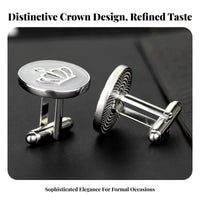 2 Pieces Crown Cufflinks Trendy Round Suit Shirt Fasteners Elegant Design Shiny Tone Cuff Fasteners for Grooms, Groomsmen, Formal Events, Weddings