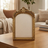 Jewelry Display Frame Gold-Finished Jewelry Display with Fabric Panel Ornate Necklace Holder with Hooks for Craft Fairs