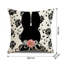 Bunny Throw Pillow Case Invisible Zipper Easter Pillow Cover Comfortable Linen Material Hare Illustration Cushion Cover for Families, Parents, Bedroom
