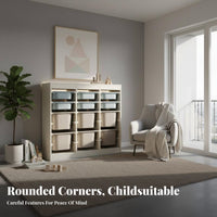 Multi-Functional configurable Floor Cabinet Large Capacity children's Furniture child-safe Height Toy Storage Unit Fun Cut-carved Handles for Toddlers, Parents, Daycare Providers, Playroom, Nursery, Living Room, Kindergarten