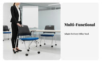 Simple Modern Design Wheeled Training Chair with Backrest Hook Mobile Rolling Swivel Chair Space-Saving Conference Seating Soft Cushion for Trainees, Students, Adults, Meeting Room, Bedroom
