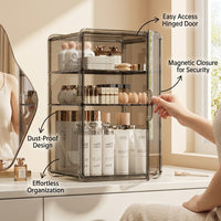 Cosmetics Storage Box with Dividers, Clear Acrylic Skincare Organizer, Dustproof Makeup for Bathroom and Dressing Table