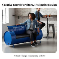 manufacturing and design Oil Drum Furniture Set Repurposed Design Conversation Group Padded Seats Patio Seating Thick paddings for Restaurant Managers, Business Owners, Cafe, Reception Area, Porch, waterside