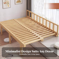 Space-Saving Extendable Slatted Bed with Guardrail Bedroom Furniture Expandable Frame Daybed no-box-support foundation-required support foundation Required for Apartment Dwellers, Students, Children, Bay opening, Small areas, Kid's Room