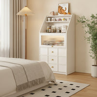Stepped Storage Cabinet Freestanding Cabinet with Glass Door Multi-Tier Tall Storage Unit for Kitchen, Dining Room, Apartment