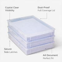 2 Pack A4 Document Storage Box with Lid, Polypropylene Portable File for Office, Stackable Stationery Organizer for Students