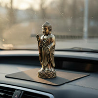 Brass Buddha Figurine Portable Antique Buddha Statue Mini Religious Decor for Buddhists, Believers, Car, Altar