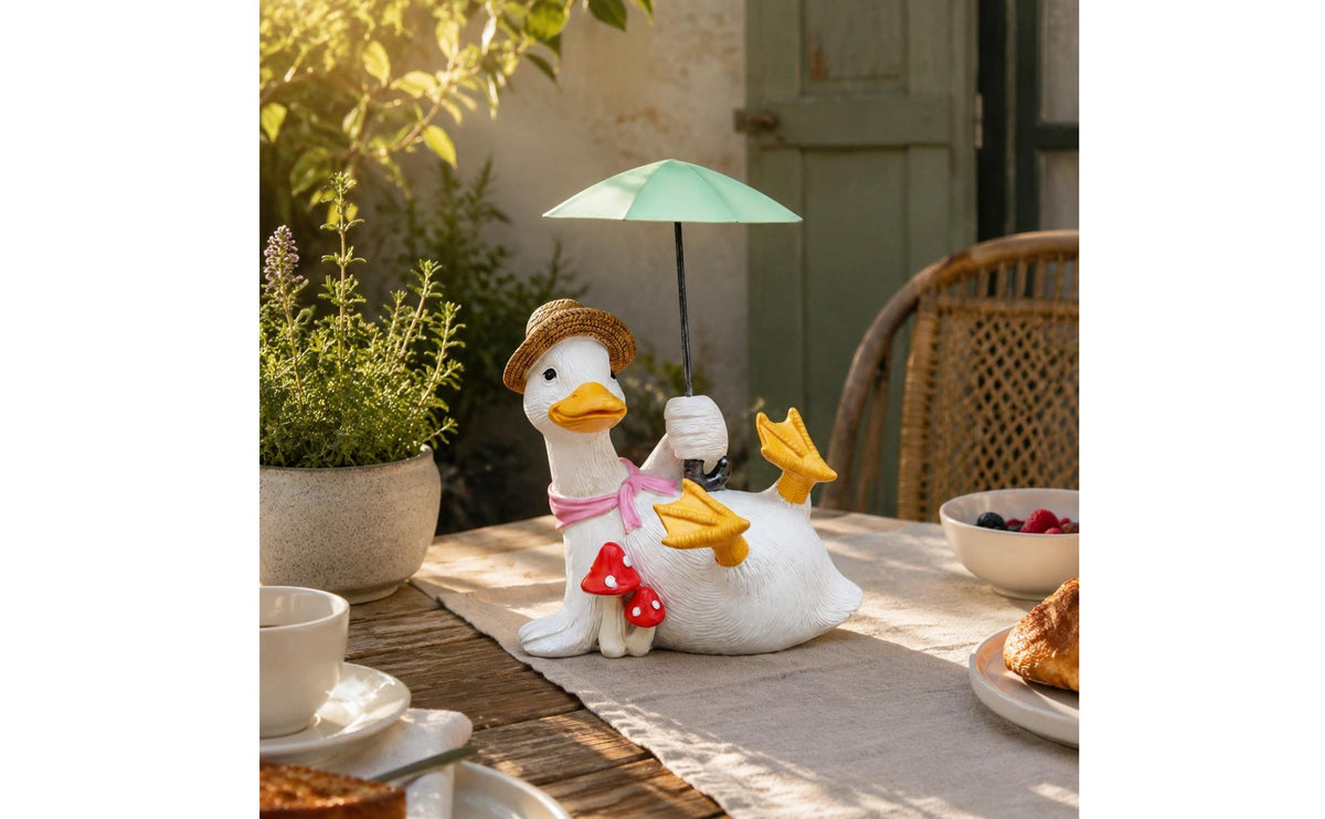 Duck Statue with Umbrella Hand-Painted Look Duck Sculpture Holding Umbrella