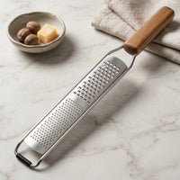Non-Slip Stainless Steel Grater with Wooden Handle Ergonomic Cheese Grater with Handle Heavy Duty Citrus Zester with Protective Cover Sleeve Fine for Home Cooks, Chefs, Baking