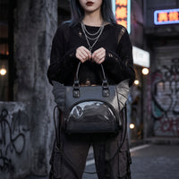 Satchel with Top Handles Goth Tote Bag with Skull Rivets Edgy Purse for Women
