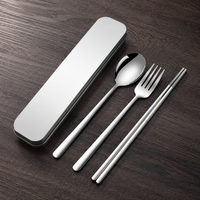 Cutlery Set for 1 Person, Stainless Steel Travel Cutlery with Case, Fork Spoon Chopsticks, Camping Outdoor Cutlery for On-the-Go