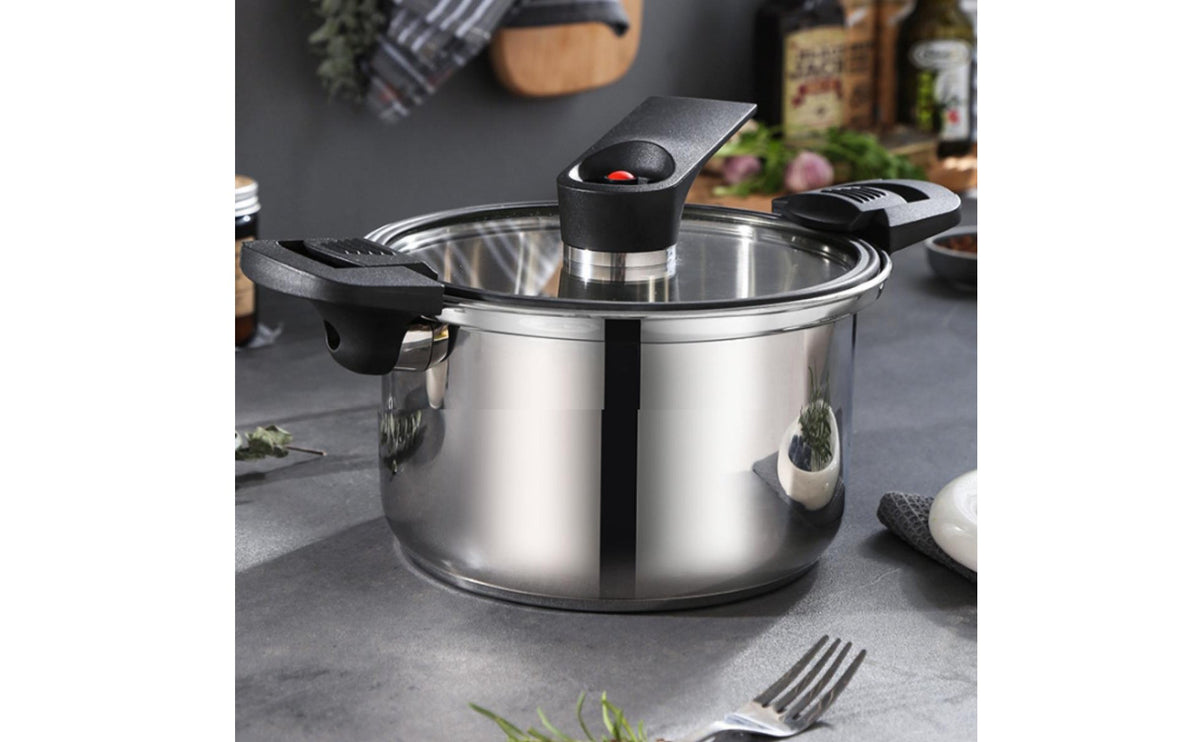 Micro Steam Cooker Anti-Overflow Multi-Functional Pressure Pot Easy to Clean Stainless Steel Stew Pot for Families, Beginners