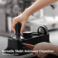 Portafilter Tamping Stand Sturdy ABS Material Espresso Tamping Station Espresso Tool Organizer Multi-Compartment Design for Cafe