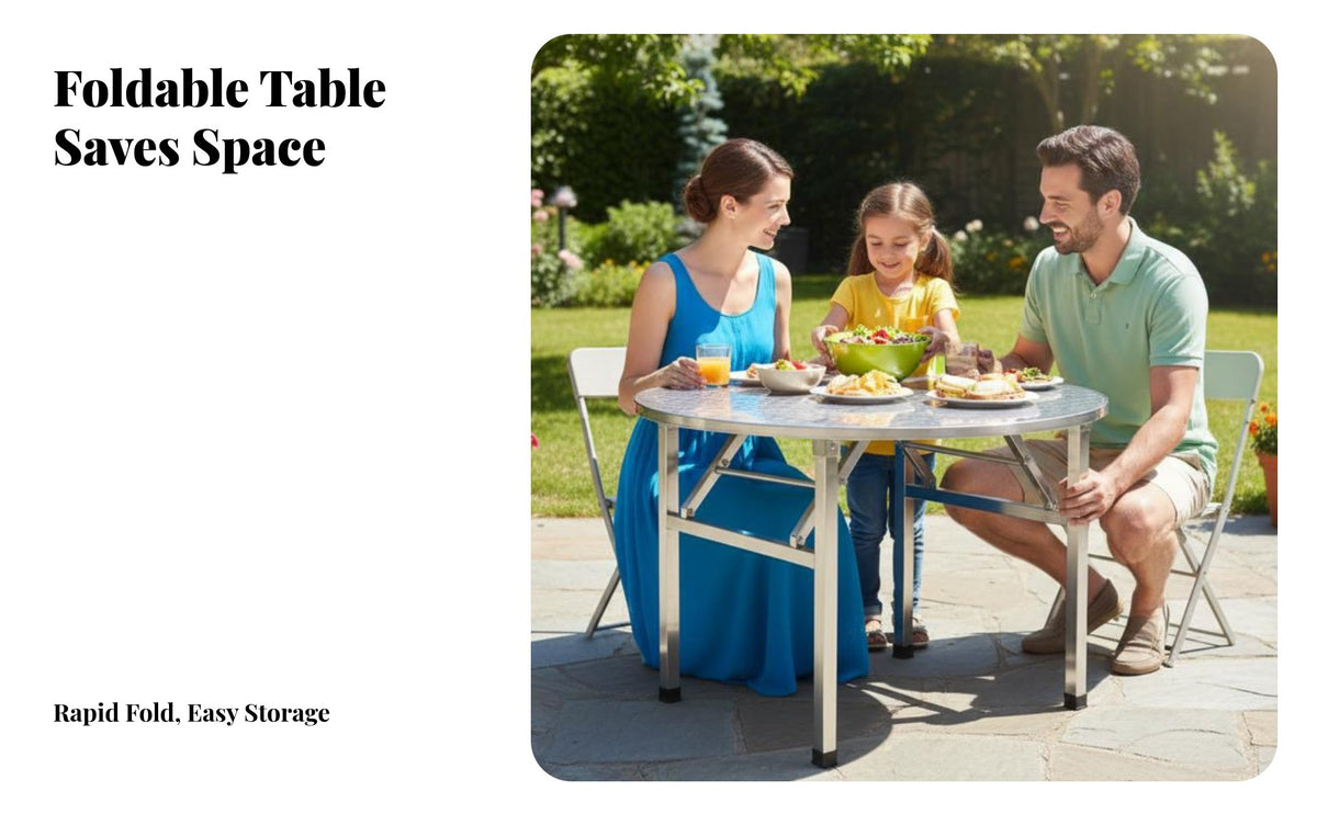 Foldable Design Portable Meal Stand Space-Saving Folding Table Rust-Resistant Household Furniture Multi-Purpose for Restaurant Owners, Event Planners, Dining Room, Banquet Hall, Indoor, Parties
