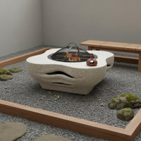 Multi-Purpose Chinese Design Tea Brewing Cooker Heat Insulated and Anti-Scalding Multifunctional Fire Fireplace Table Easy Ignition System Convertible Fire Table with Lid for Indoor, Courtyard, Garden