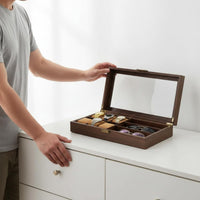 Watch and Glasses Box Wood-Grain Glass Lid Watch Box Scratch Protection