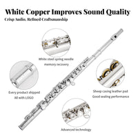 16 Key C Flute Student Flute Complete Kit for Adult Learners, Amateur Artists, Music Class, Band Practice, Live Performance