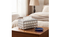 Tissue Box Cover Acrylic Tissue Box with Feet Tabletop Organizer Crystal-Cut Holder Rectangular for Vanity, Coffee Table