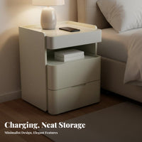 Illuminated Nightstand Smart Charging Table Modern Bedside Cabinet with Wireless Charger Bluetooth Speaker Digital Clock Hardened Glass Panel Suitable for Bedroom Home Office