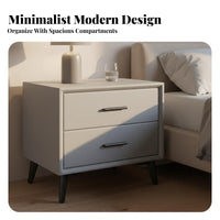 Stable Metal Legs Modern Grey Nightstand Scratch-Resistant Finish Leather Wrapped End Table Easy Assembly Nordic Design Bedroom Cabinet Multifunctional for Apartment Dwellers, Homeowners, Students, Guest Room, Dormitory, Home Office