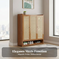 Space-Saving Design Multi-Tier Shoe Cabinet with Cane Doors Dust-Proof Multi-Tier Shoe Cabinet Large Capacity Entryway Furniture Adjustable Shelves for Sneaker Collectors, Apartment Dwellers, Balcony, Hallway, Living Room, Bedroom