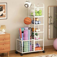 Wheeled Workout Equipment Storage Rack Carbon Steel Rolling Gym Organizer Casters Exercise Equipment Rack Metal