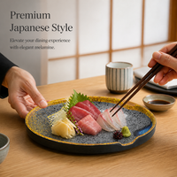 Melamine Round Dinner Plate, Japanese Style Imitation Porcelain Plastic Dish for Restaurant Steak BBQ