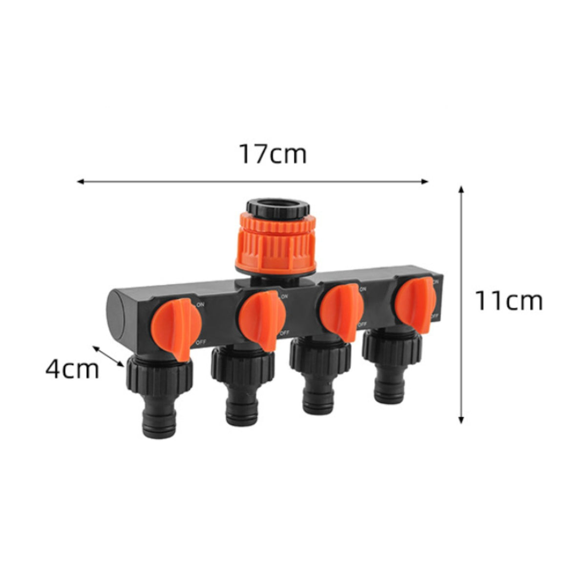 Individual On/closed Valves 4 Way Hose Splitter Leak-Proof 4 Outlet Water Distributor Easy Installation Garden Faucet Manifold Long-Lasting ABS Construction for Gardeners, Homeowners, Irrigation, Lawn Care, Yard