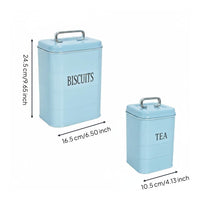 2 Pieces Cookie and Tea Tins Fitted Lids Storage Jar Set Light Blue