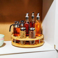 Bamboo Rotating Spice Rack Organizer for Kitchen, Lazy Susan Turntable