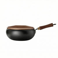 Cast Iron Wok with Wooden Lid Heat Retention Wok with Wooden Lid Even Heating Cookware for Stovetop