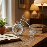 Wire Basket Cycle Clock White Table Timepiece Metal Frame Home Decor