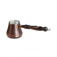 Antique Bronze-Brown Copper Cezve Dimpled Metal Hammered Copper Coffee Pot Wooden Handle Turkish Coffee Pot Flared Top