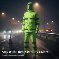 Reflective Rain Suit High Visibility Rain Jacket and Pants Breathable Material Reflective Waterproof Suit for Men, Motorcycling, Hiking, Camping