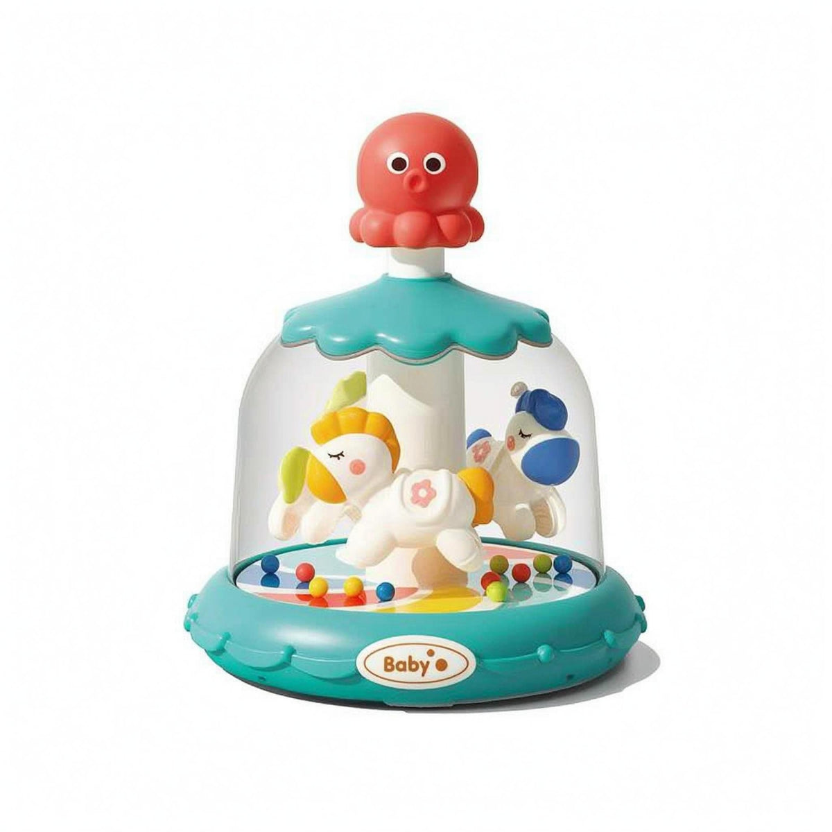 Scalloped Top Press-and-Rotate Toy Transparent Octopus Twirler Toy Molded Play Elements Suction Cup Twirler Colorful Beads for Babies