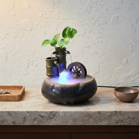 Compact Design Ceramic Water Wheel Fountain Handmade Craftsmanship Feng Shui Wealth Fountain Feng Shui Water Feature for Office, Entryway