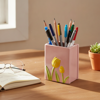 Tulip/Floral Ceramic Book Pen Holder & Makeup Brush Organizer for Desk Decor