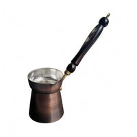 Mother-of-Pearl Inlay Handmade Copper Cezve Oxidized Finish Turkish Cezve Silver Interior Turkish Coffee Pot Long Angled Handle