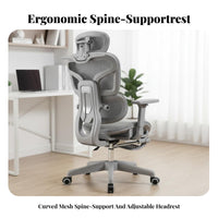 Ergonomic Mesh Chair with Headrest Retractable Footrest Computer Seat Heavy Duty