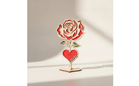 Laser-Cut Wooden Rose Heart Decor Romantic Heart-Shaped Wooden Sign with Stand Handmade Look Layered Wood Cutout Festive for Couples, Valentine's Day, Anniversary, Wedding Reception
