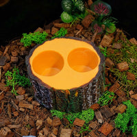 Wood Grain Reptile Water Bowl with Textured Interior Dish, Tortoise Accessories for Reptiles and Snakes, Brown Standalone Bowl