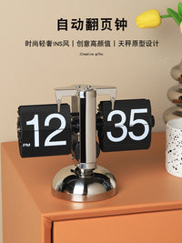 Automatic Page-Flip Clock, Minimalist Mechanical Table Clock for Living Room, TV Cabinet, Home Decor