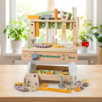 Toy Workbench with Tools Child-Centered Wooden Play Workbench Pretend Kids Tool Bench for Young Children, Playroom