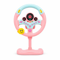 Driving Toy with Stand Floor-Standing Steering Wheel Toy with Base Simulation Steering Wheel Light and Sound Interactive