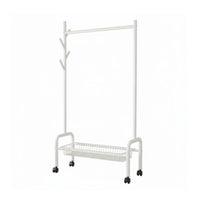 Nordic design Mobile Clothes Rack with Storage Baskets Portable on casters Wheeled Clothes Valet with Basket Space-Saving Garment Stand Multifunctional for Apartment Dwellers, Students, Homeowners, Bedroom, Entryway, Small Apartments, Laundry Room