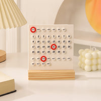 Endless Calendar Minimalist Acrylic Calendar with Wood Base Wooden Date and Day Date Display for Study Desk, Office, Home Decor