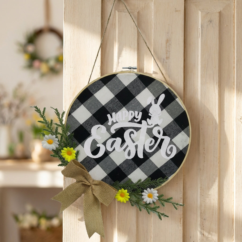 Easter Wreath Front Door Wreath Rustic Hoop Door Ornament for Easter, Home, Entryway, Holidays