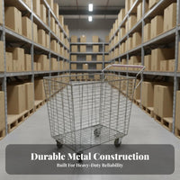Heavy Duty Warehouse Picking Cart Long-Lasting Steel Construction Rolling Logistics Trolley Reinforced Bottom Metal Basket Cart Locking Casters for Stock Clerks, Retail Employees, Supermarket