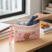 Cute Double-Layer Pencil Case with Handle, Waterproof Storage Pouch for Students, Keys, and Cards